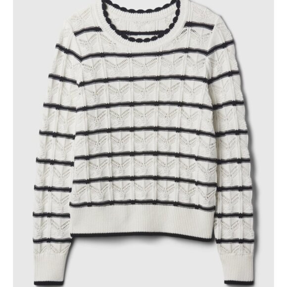 Gap Pointelle Knit White Striped Cotton Sweater M - Picture 2 of 7
